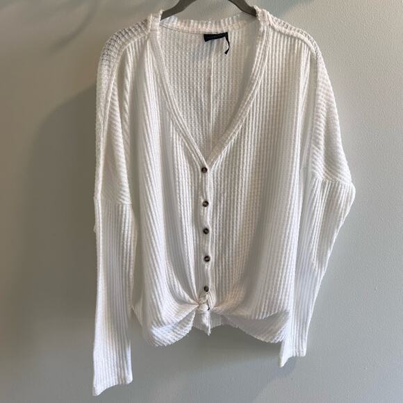 Out From Under Urban Outfitters Tie Front Thermal Long Sleeve Top Size S - Picture 1 of 6